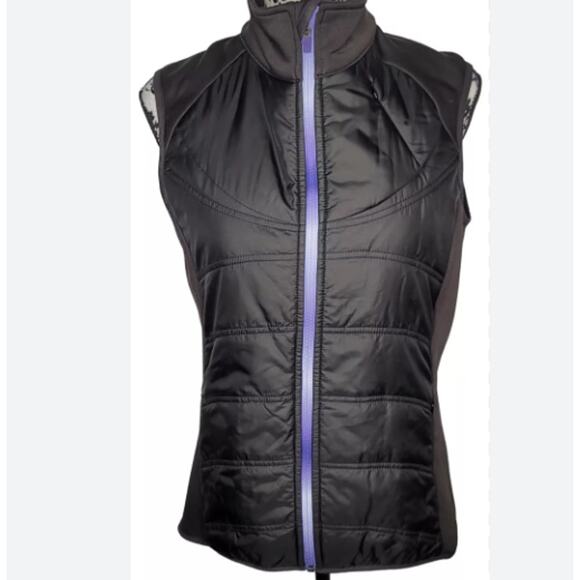ATHLETA Flashpack Embroidered Black Purple Puff Vest M - Picture 1 of 11